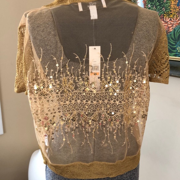 NWT 🔥❤️ Gold sequin dressy shrug short sleeve sweater SZ petite Small - Picture 4 of 7